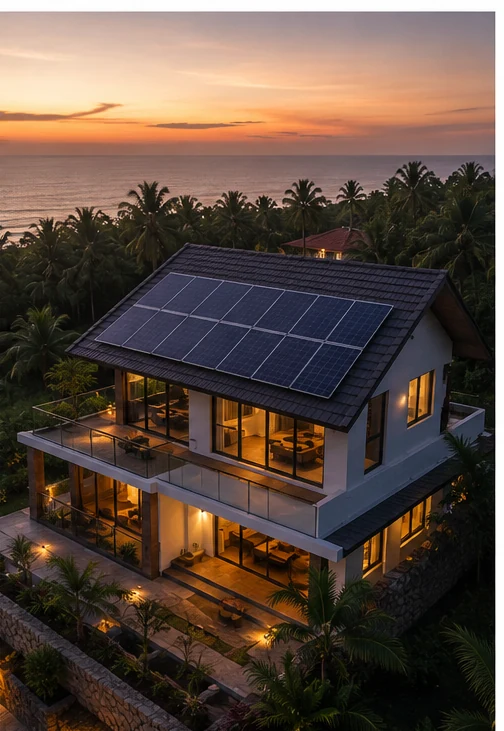Coastal Karnataka villa with rooftop solar panels